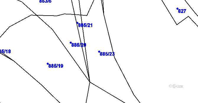 Parcela st. 885/23 v KÚ Vodslivy, Katastrální mapa