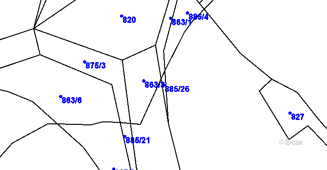 Parcela st. 885/26 v KÚ Vodslivy, Katastrální mapa