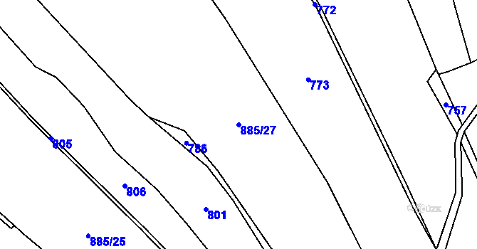 Parcela st. 885/27 v KÚ Vodslivy, Katastrální mapa