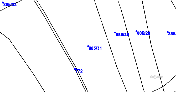 Parcela st. 885/31 v KÚ Vodslivy, Katastrální mapa