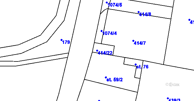 Parcela st. 414/22 v KÚ Vodslivy, Katastrální mapa