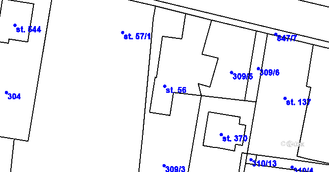 Parcela st. 56 v KÚ Ostřešany, Katastrální mapa