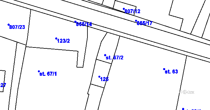 Parcela st. 67/2 v KÚ Ostřešany, Katastrální mapa