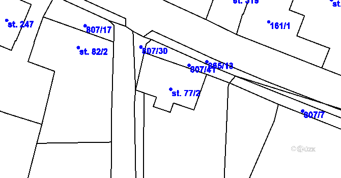 Parcela st. 77/2 v KÚ Ostřešany, Katastrální mapa
