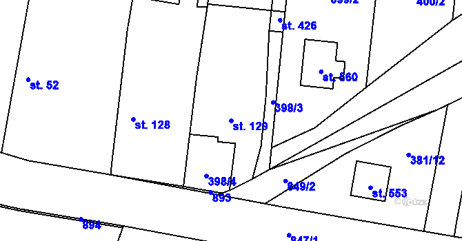 Parcela st. 129 v KÚ Ostřešany, Katastrální mapa