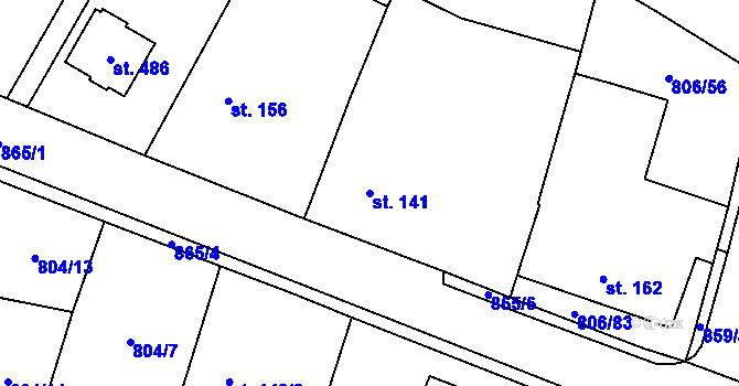 Parcela st. 141 v KÚ Ostřešany, Katastrální mapa