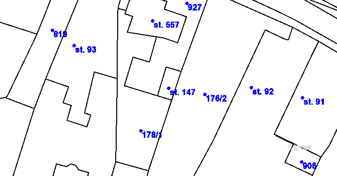 Parcela st. 147 v KÚ Ostřešany, Katastrální mapa
