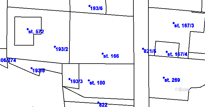 Parcela st. 166 v KÚ Ostřešany, Katastrální mapa