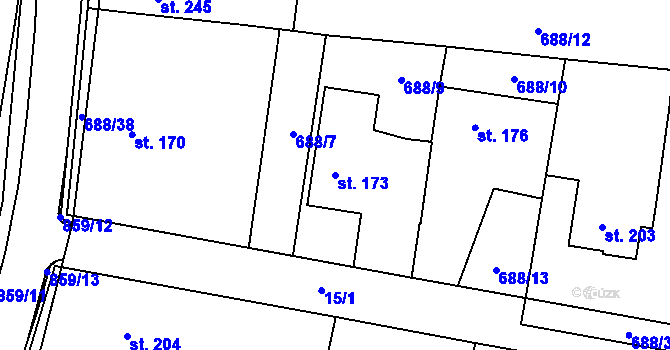 Parcela st. 173 v KÚ Ostřešany, Katastrální mapa