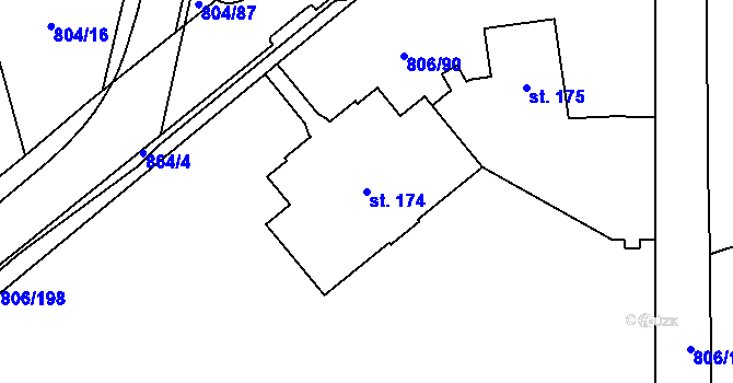 Parcela st. 174 v KÚ Ostřešany, Katastrální mapa