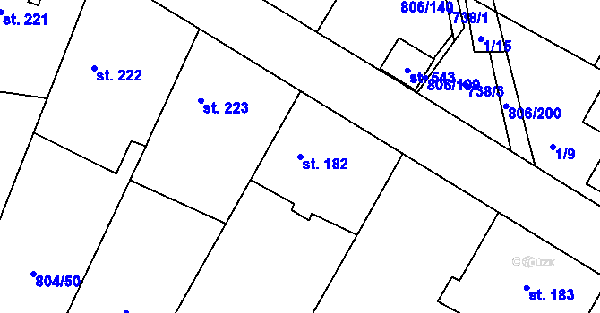 Parcela st. 182 v KÚ Ostřešany, Katastrální mapa