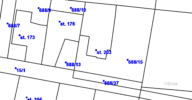 Parcela st. 203 v KÚ Ostřešany, Katastrální mapa