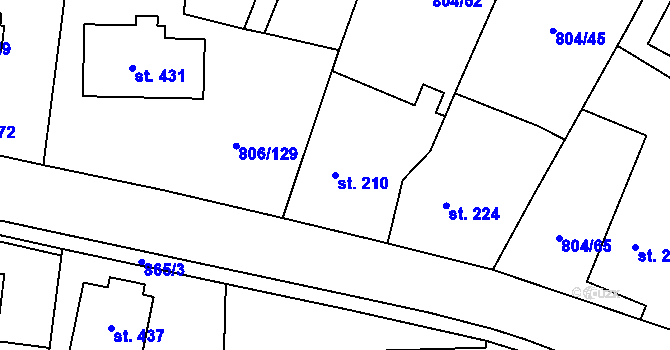 Parcela st. 210 v KÚ Ostřešany, Katastrální mapa