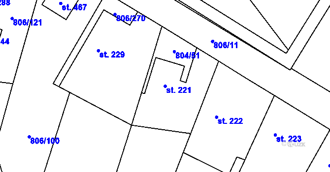 Parcela st. 221 v KÚ Ostřešany, Katastrální mapa