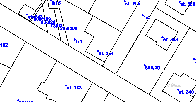 Parcela st. 264 v KÚ Ostřešany, Katastrální mapa