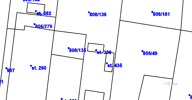 Parcela st. 338 v KÚ Ostřešany, Katastrální mapa