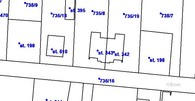 Parcela st. 343 v KÚ Ostřešany, Katastrální mapa