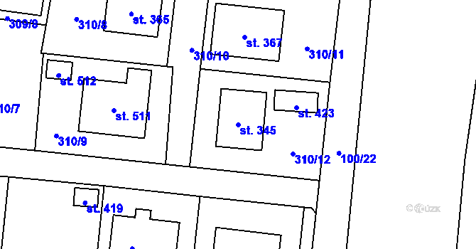 Parcela st. 345 v KÚ Ostřešany, Katastrální mapa