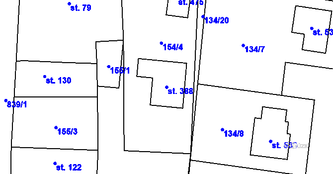 Parcela st. 388 v KÚ Ostřešany, Katastrální mapa