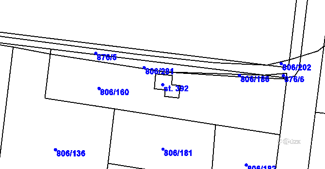 Parcela st. 392 v KÚ Ostřešany, Katastrální mapa