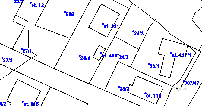Parcela st. 401 v KÚ Ostřešany, Katastrální mapa