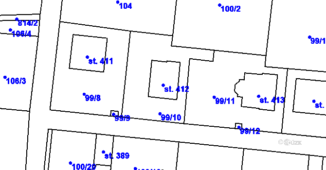 Parcela st. 412 v KÚ Ostřešany, Katastrální mapa