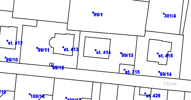 Parcela st. 414 v KÚ Ostřešany, Katastrální mapa