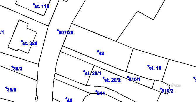 Parcela st. 48 v KÚ Ostřešany, Katastrální mapa