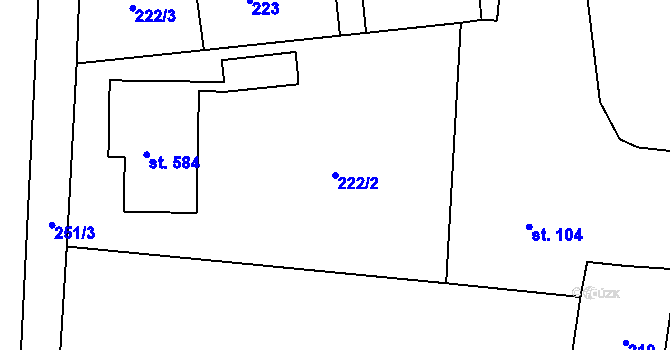Parcela st. 222/2 v KÚ Ostřešany, Katastrální mapa