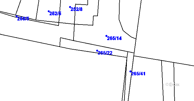 Parcela st. 265/22 v KÚ Ostřešany, Katastrální mapa