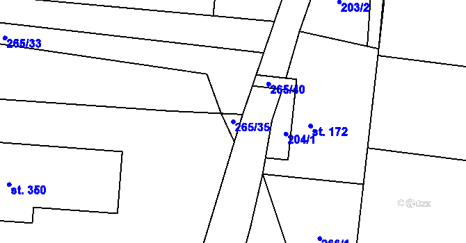 Parcela st. 265/35 v KÚ Ostřešany, Katastrální mapa