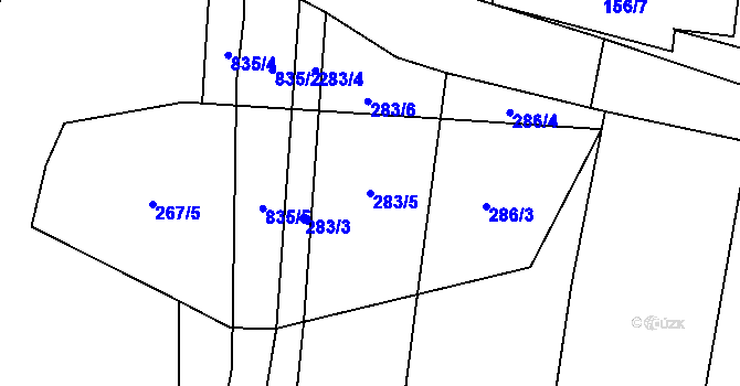 Parcela st. 283/5 v KÚ Ostřešany, Katastrální mapa