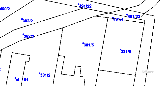 Parcela st. 381/5 v KÚ Ostřešany, Katastrální mapa