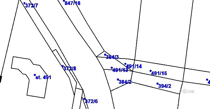 Parcela st. 384/3 v KÚ Ostřešany, Katastrální mapa