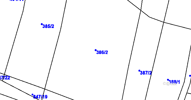 Parcela st. 386/2 v KÚ Ostřešany, Katastrální mapa