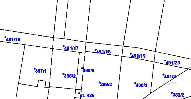Parcela st. 491/18 v KÚ Ostřešany, Katastrální mapa
