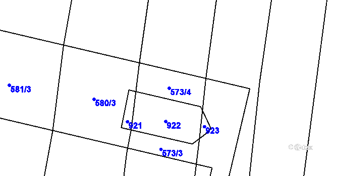 Parcela st. 573/4 v KÚ Ostřešany, Katastrální mapa