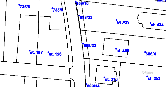 Parcela st. 688/33 v KÚ Ostřešany, Katastrální mapa