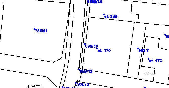 Parcela st. 688/38 v KÚ Ostřešany, Katastrální mapa