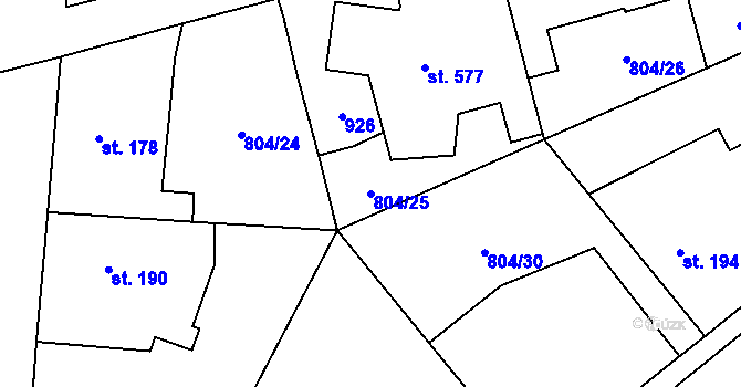 Parcela st. 804/25 v KÚ Ostřešany, Katastrální mapa