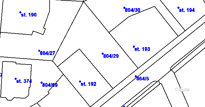 Parcela st. 804/29 v KÚ Ostřešany, Katastrální mapa