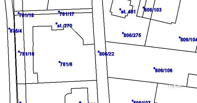 Parcela st. 806/22 v KÚ Ostřešany, Katastrální mapa