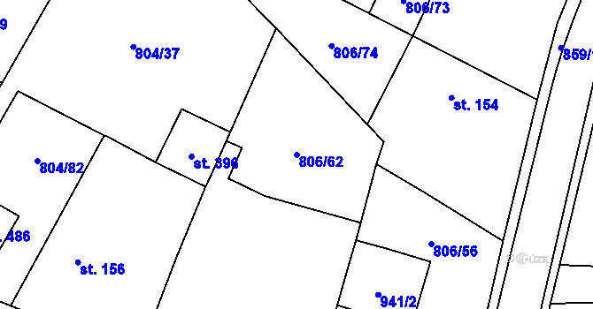 Parcela st. 806/62 v KÚ Ostřešany, Katastrální mapa
