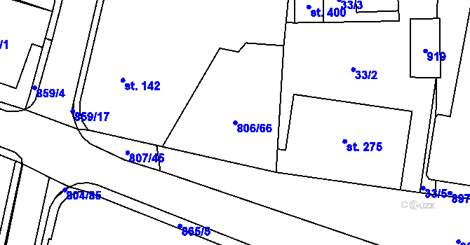 Parcela st. 806/66 v KÚ Ostřešany, Katastrální mapa