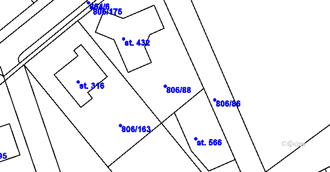 Parcela st. 806/88 v KÚ Ostřešany, Katastrální mapa
