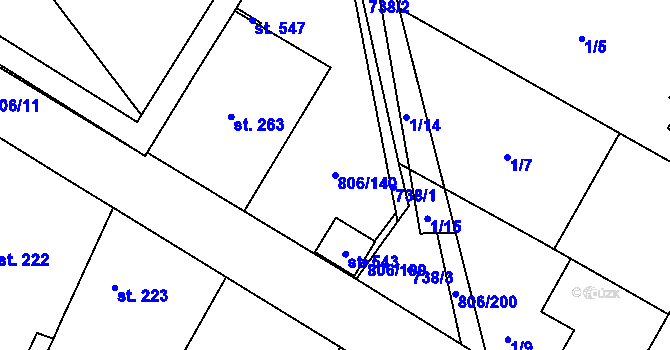 Parcela st. 806/140 v KÚ Ostřešany, Katastrální mapa