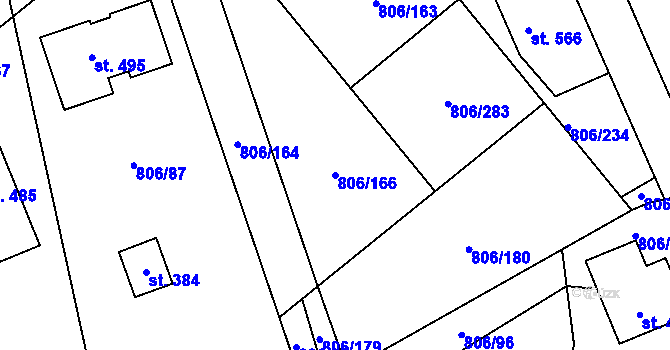 Parcela st. 806/166 v KÚ Ostřešany, Katastrální mapa