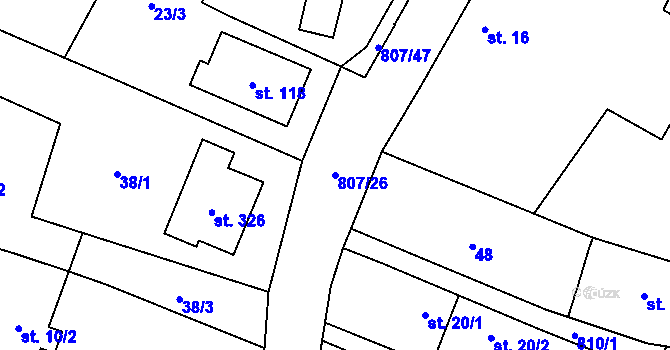 Parcela st. 807/26 v KÚ Ostřešany, Katastrální mapa