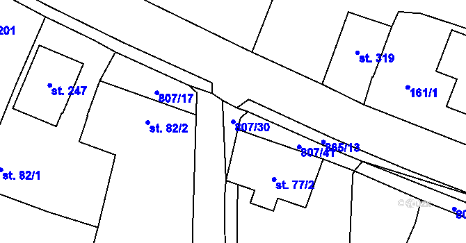 Parcela st. 807/30 v KÚ Ostřešany, Katastrální mapa