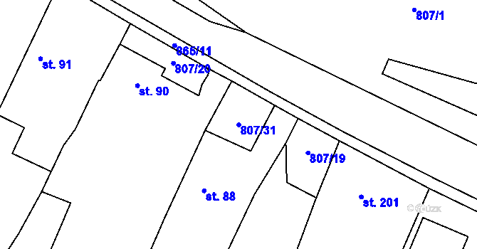 Parcela st. 807/31 v KÚ Ostřešany, Katastrální mapa